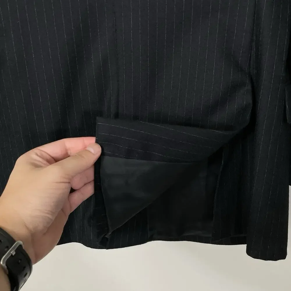 Vintage Yves Saint Laurent Double Breasted Jacket 38R Black Pinstripe Peak Lapel